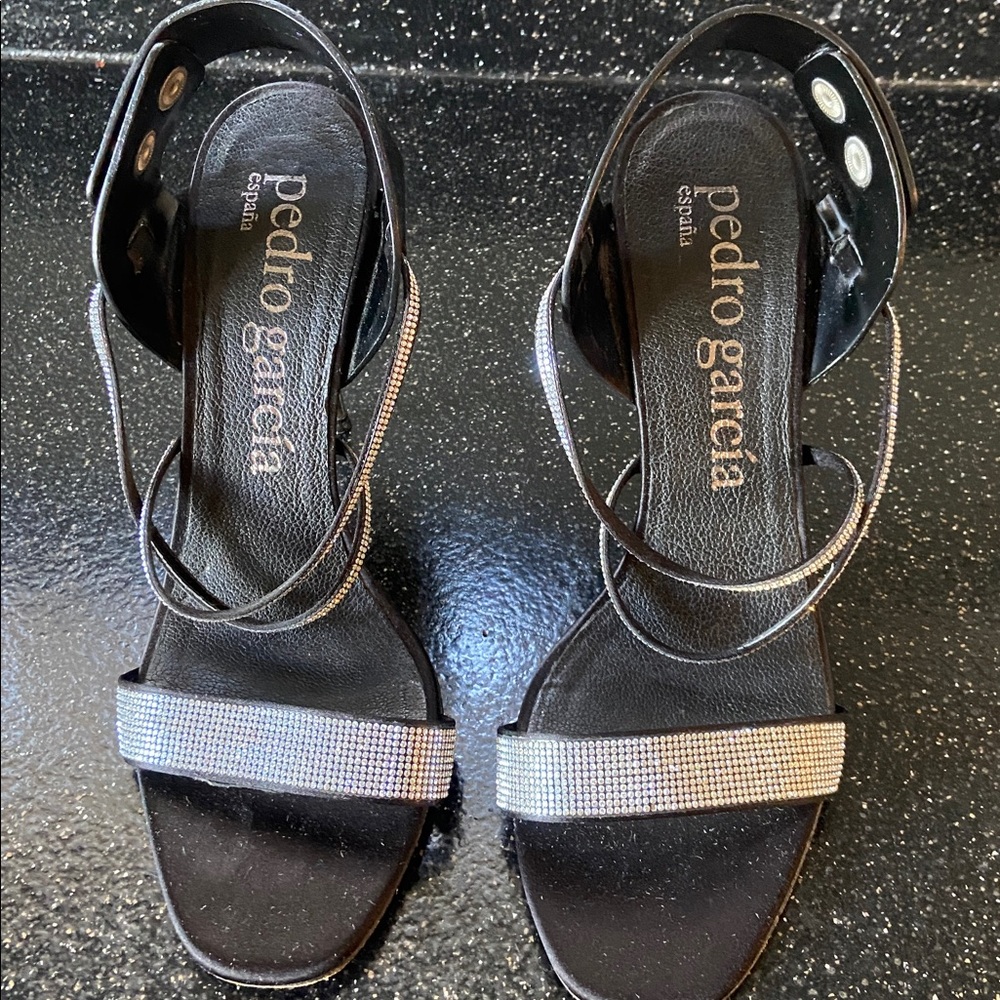 Pedro Garcia Black Sandals with Silver Straps